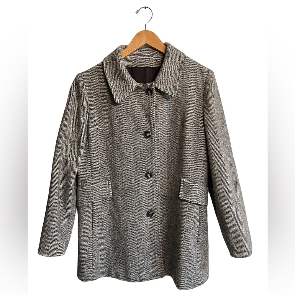 Vintage Noble Fashions 80% Wool Herringbone Coat Jacket Lined Pockets USA Made